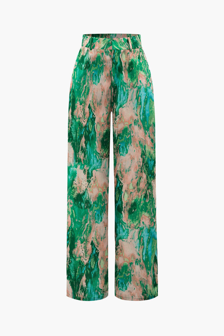 Jossara | Women's High-Waisted Marble Print Loose Fit Trousers-Metro Lane Plaza