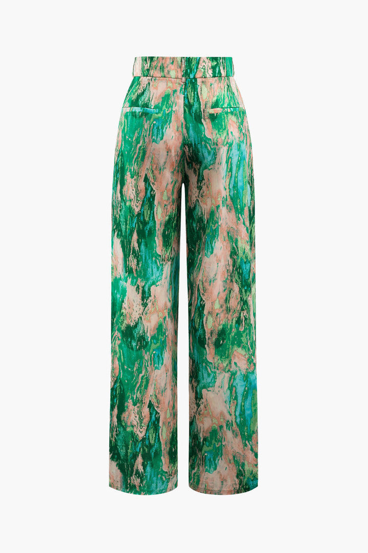 Jossara | Women's High-Waisted Marble Print Loose Fit Trousers-Metro Lane Plaza