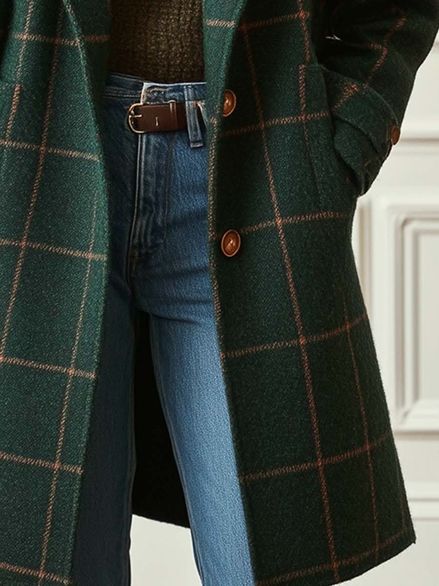 Women's Classic Plaid Long Coat