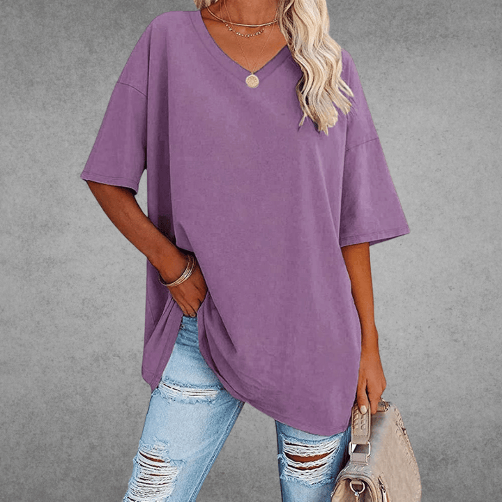 Judith | Women's Casual Oversized V-Neck Tee-Metro Lane Plaza