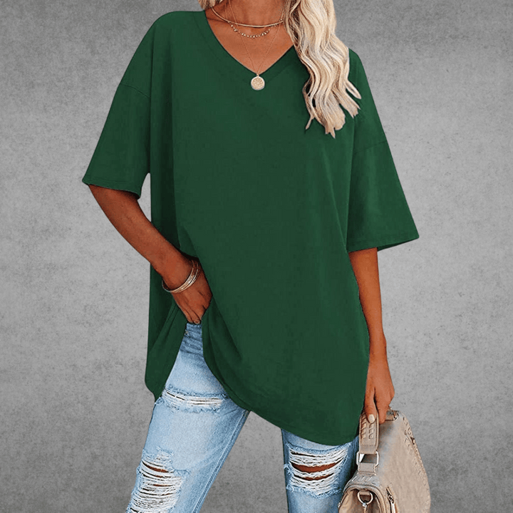 Judith | Women's Casual Oversized V-Neck Tee-Metro Lane Plaza