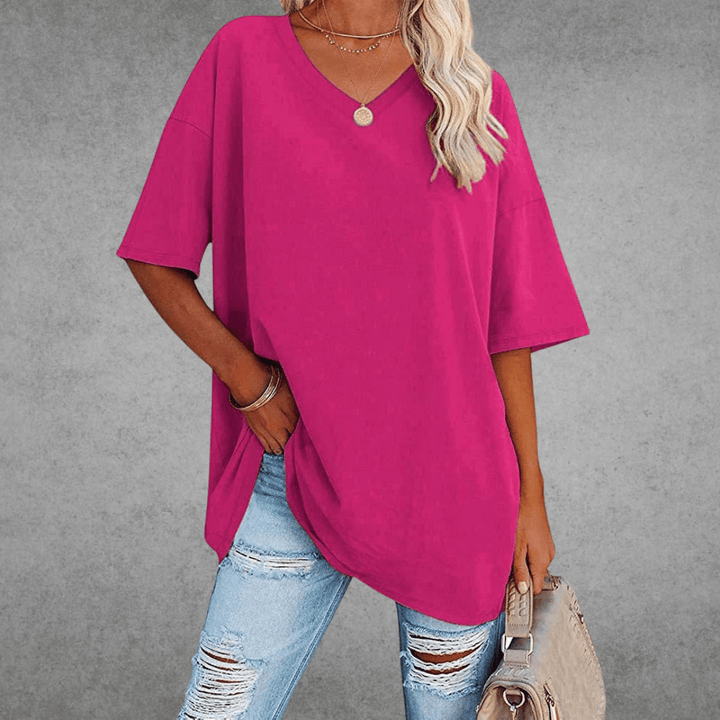 Judith | Women's Casual Oversized V-Neck Tee-Metro Lane Plaza