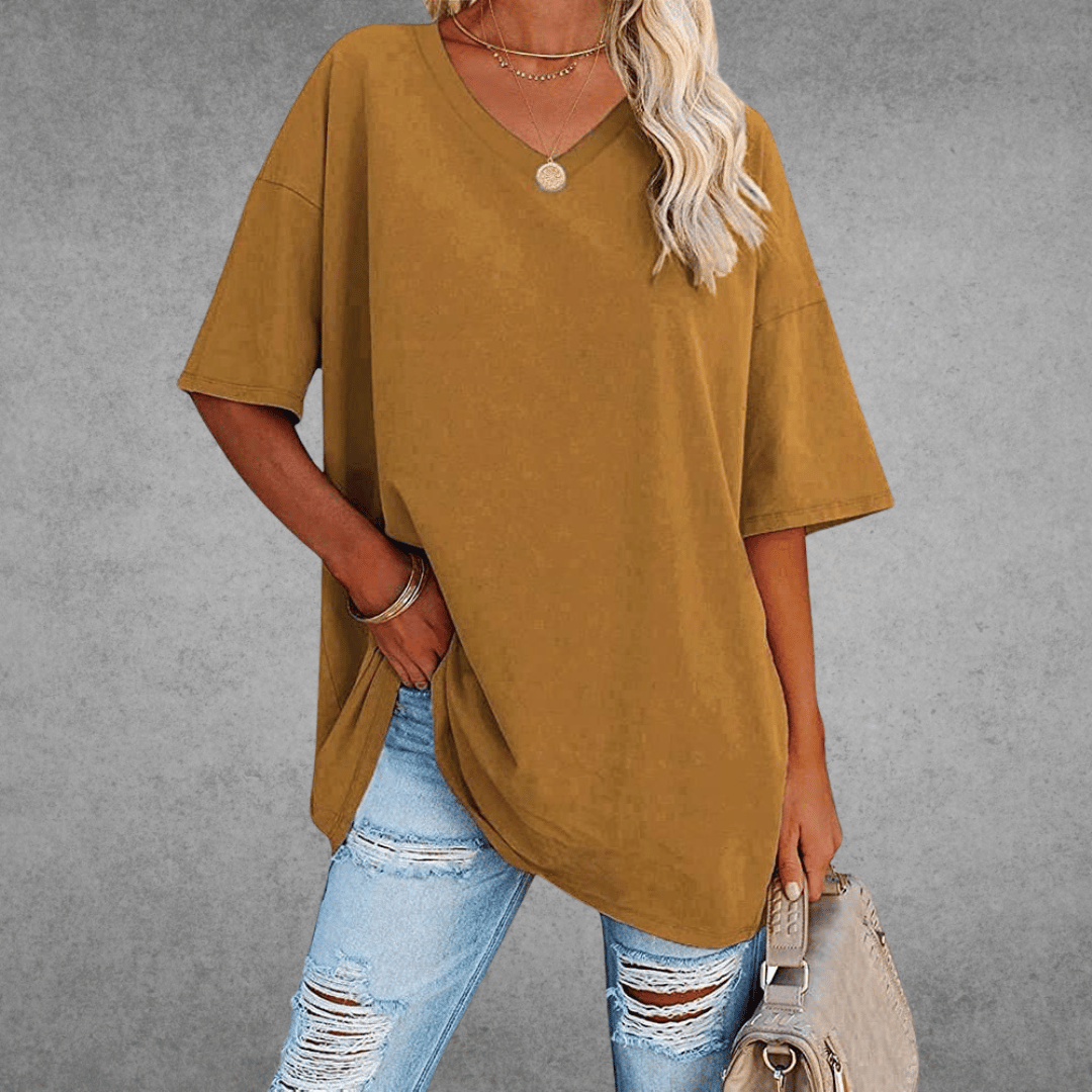 Judith | Women's Casual Oversized V-Neck Tee-Metro Lane Plaza