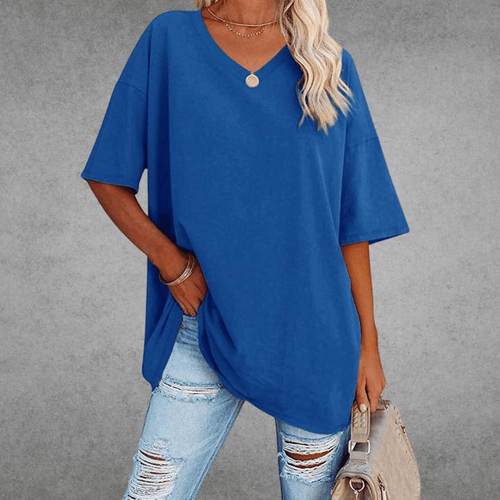Judith | Women's Casual Oversized V-Neck Tee-Metro Lane Plaza