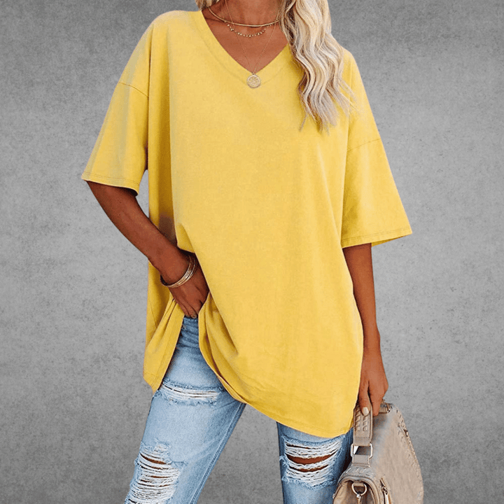 Judith | Women's Casual Oversized V-Neck Tee-Metro Lane Plaza
