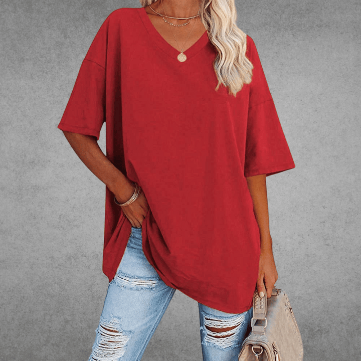 Judith | Women's Casual Oversized V-Neck Tee-Metro Lane Plaza