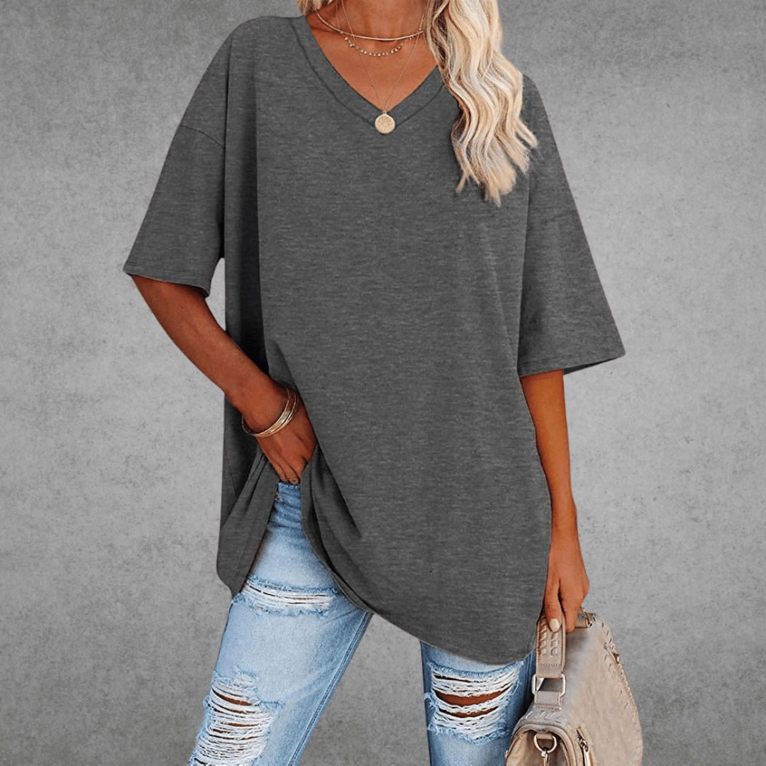 Judith | Women's Casual Oversized V-Neck Tee-Metro Lane Plaza