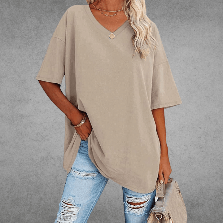Judith | Women's Casual Oversized V-Neck Tee-Metro Lane Plaza