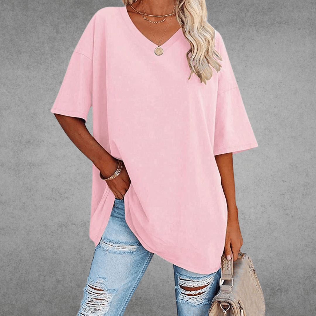 Judith | Women's Casual Oversized V-Neck Tee-Metro Lane Plaza