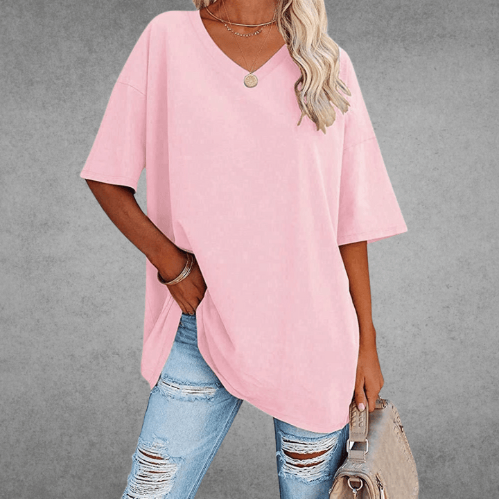 Judith | Women's Casual Oversized V-Neck Tee-Metro Lane Plaza