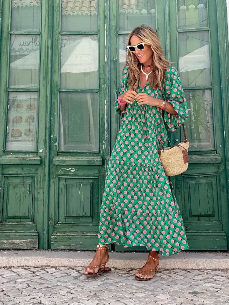 Kate | Women's V-Neck Tiered Maxi Dress Alternative-Metro Lane Plaza