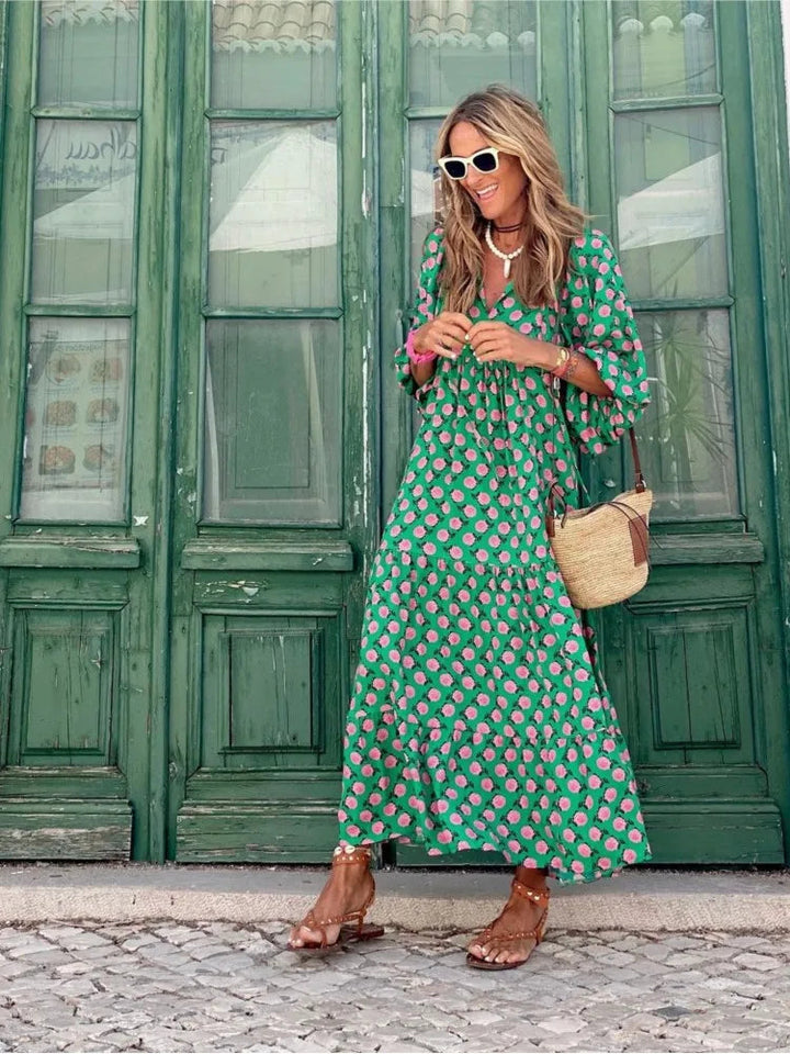 Kate | Women's V-Neck Tiered Maxi Dress Alternative-Metro Lane Plaza