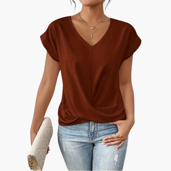 Katelyn | Women's Twist Front V-Neck Top-Metro Lane Plaza