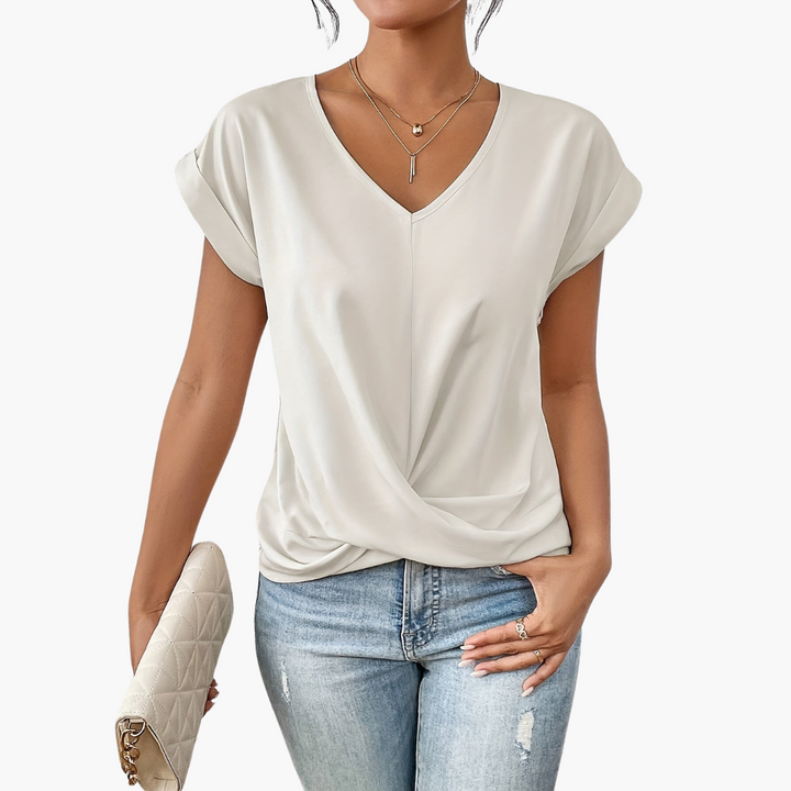 Katelyn | Women's Twist Front V-Neck Top-Metro Lane Plaza