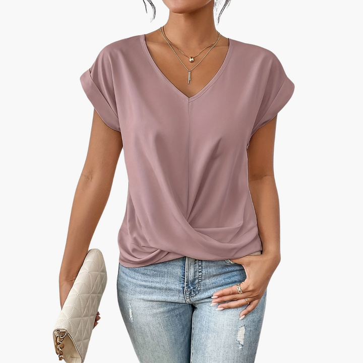 Katelyn | Women's Twist Front V-Neck Top-Metro Lane Plaza