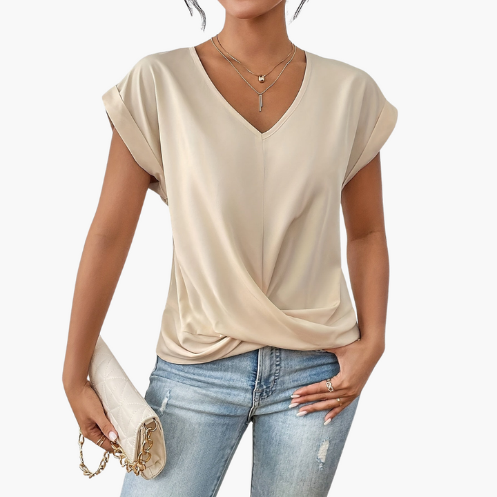 Katelyn | Women's Twist Front V-Neck Top-Metro Lane Plaza