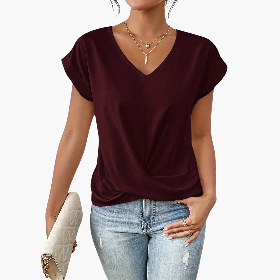 Katelyn | Women's Twist Front V-Neck Top-Metro Lane Plaza