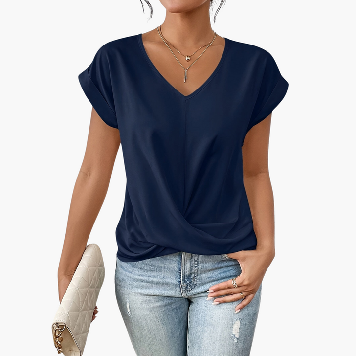 Katelyn | Women's Twist Front V-Neck Top-Metro Lane Plaza