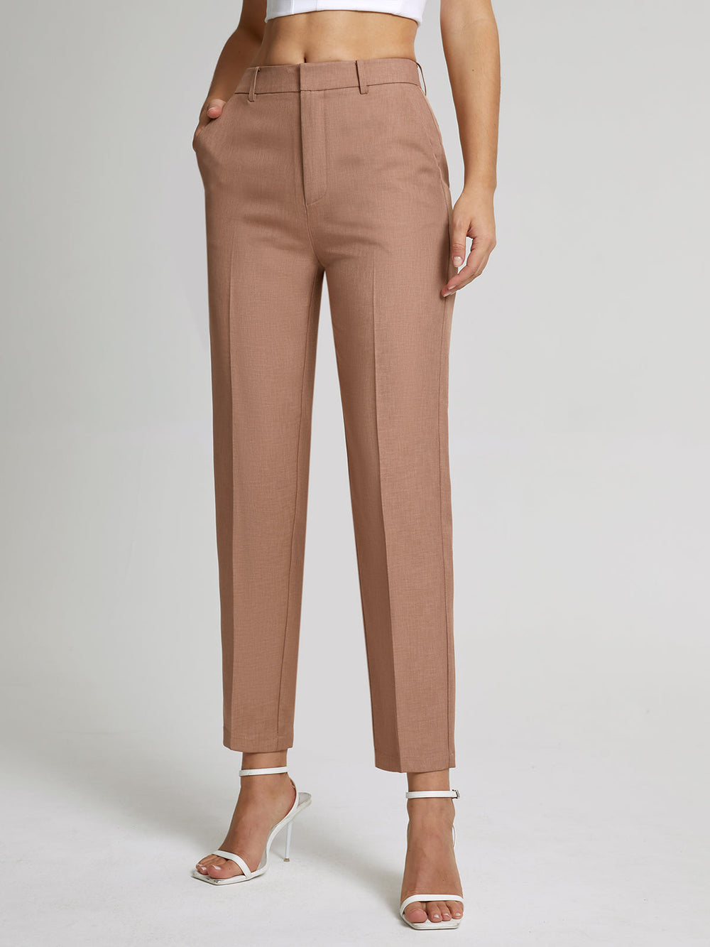 Kehlia | Women's High-Waisted Straight Cropped Trousers-Metro Lane Plaza