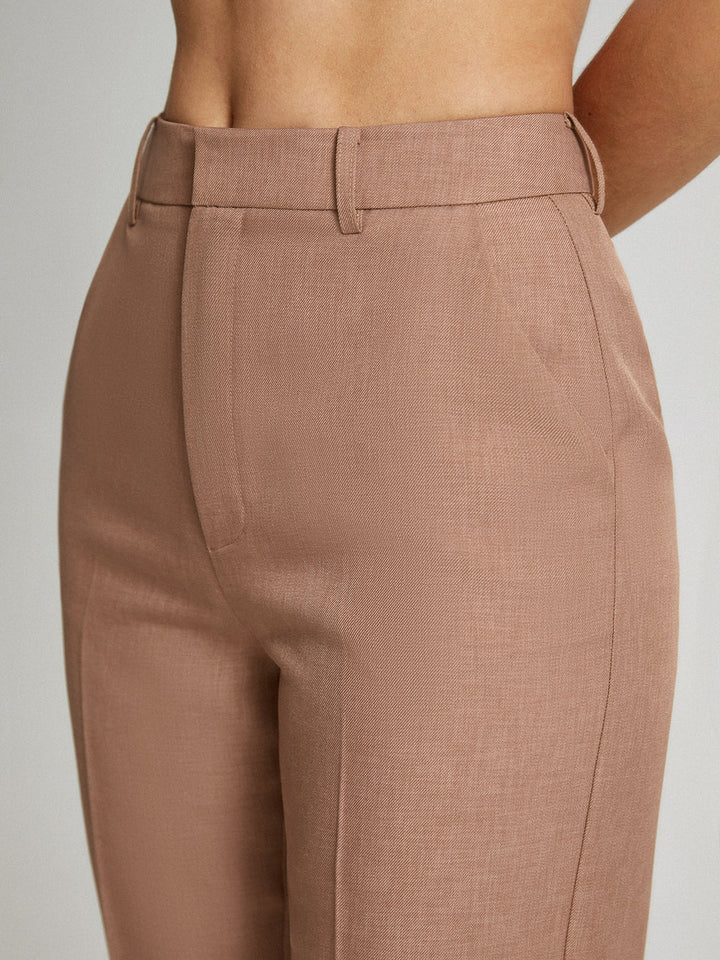 Kehlia | Women's High-Waisted Straight Cropped Trousers-Metro Lane Plaza