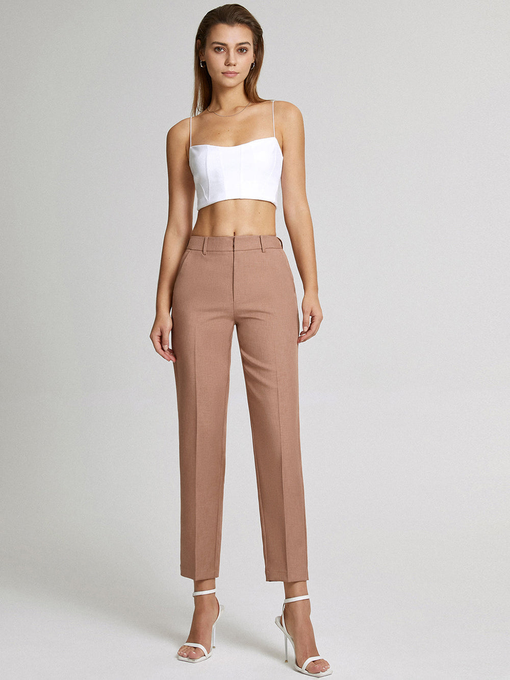 Kehlia | Women's High-Waisted Straight Cropped Trousers-Metro Lane Plaza