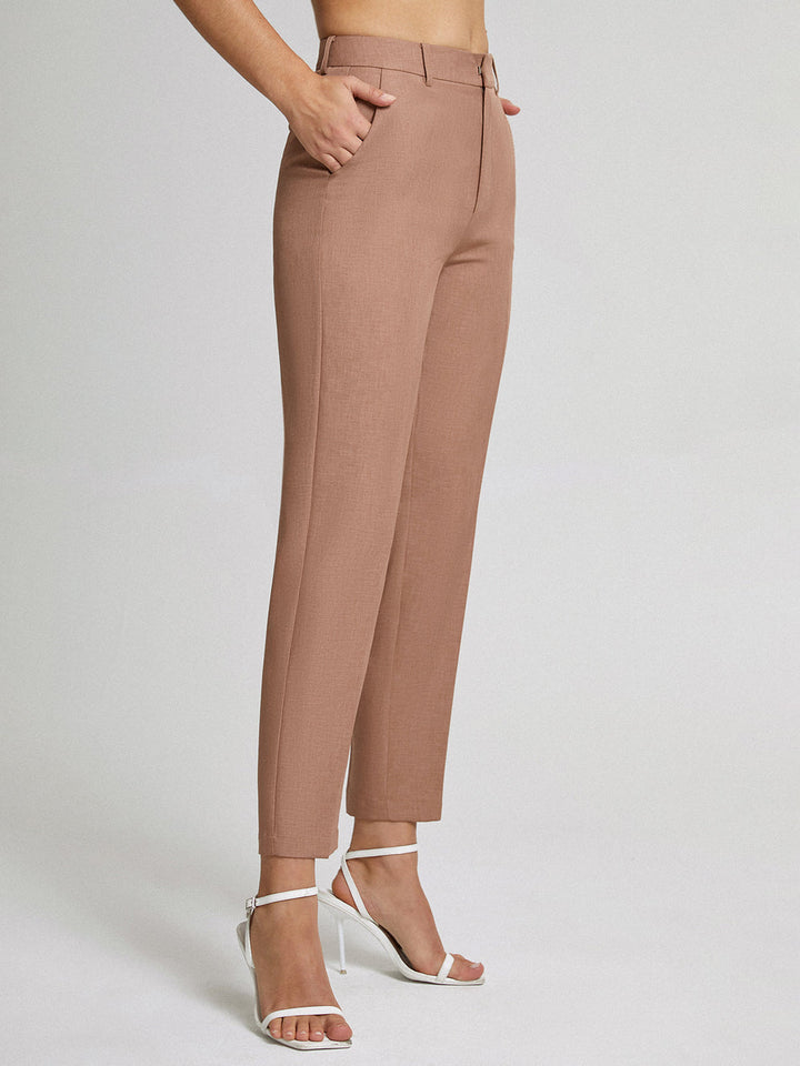 Kehlia | Women's High-Waisted Straight Cropped Trousers-Metro Lane Plaza