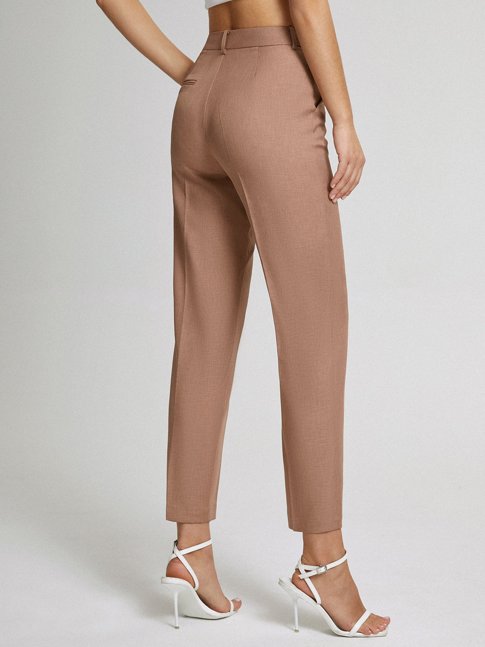 Kehlia | Women's High-Waisted Straight Cropped Trousers-Metro Lane Plaza