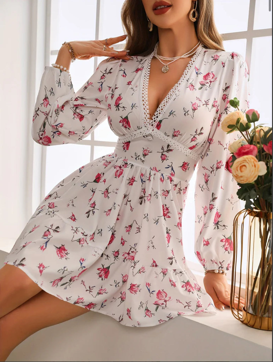 Kelsey | Women's V-Neck A-Line Mini Dress-Metro Lane Plaza