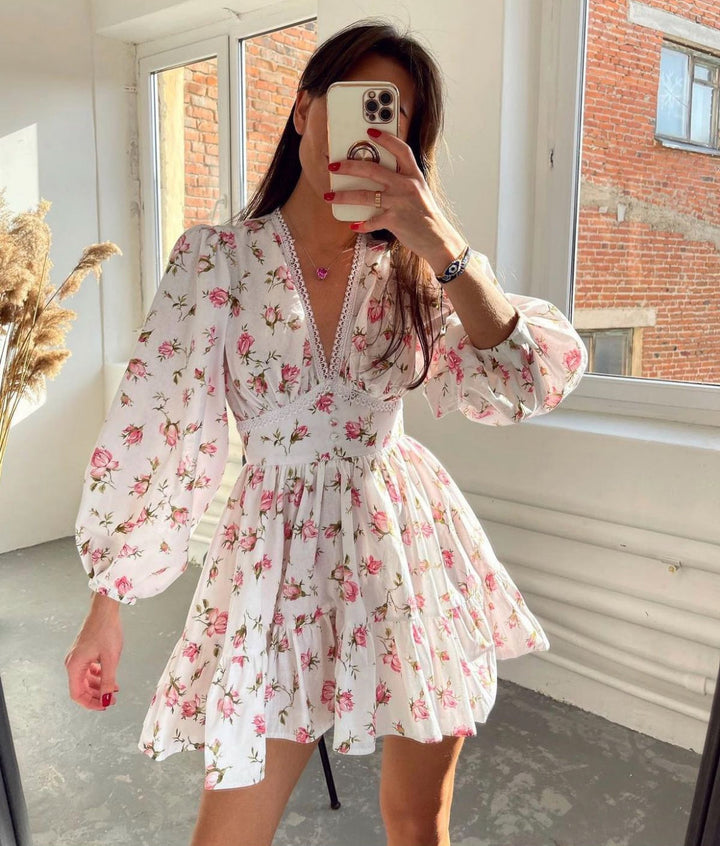Kelsey | Women's V-Neck A-Line Mini Dress-Metro Lane Plaza