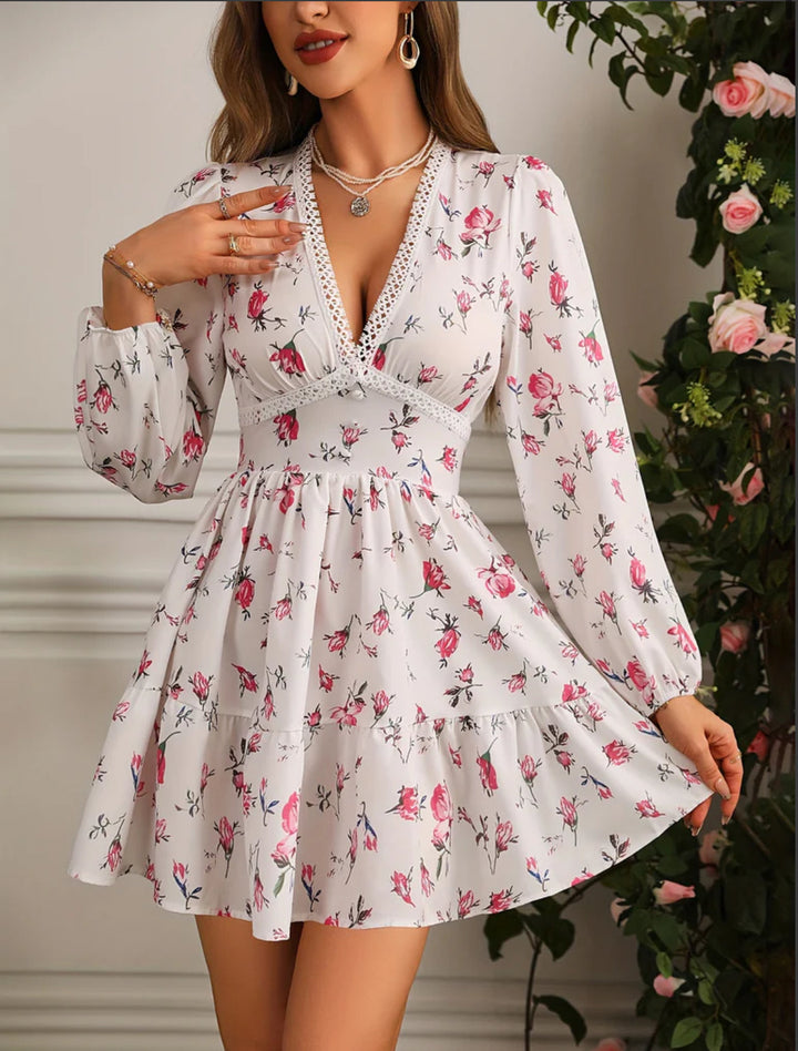 Kelsey | Women's V-Neck A-Line Mini Dress-Metro Lane Plaza