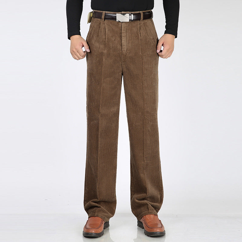 John | Men's Corduroy Trousers with Pleats and Wide-Leg Fit-Metro Lane Plaza