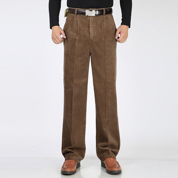 John | Men's Corduroy Trousers with Pleats and Wide-Leg Fit-Metro Lane Plaza