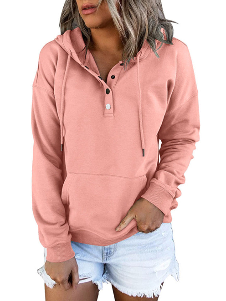 Sudadera con capucha holgada para mujer, estilo Henley y botones