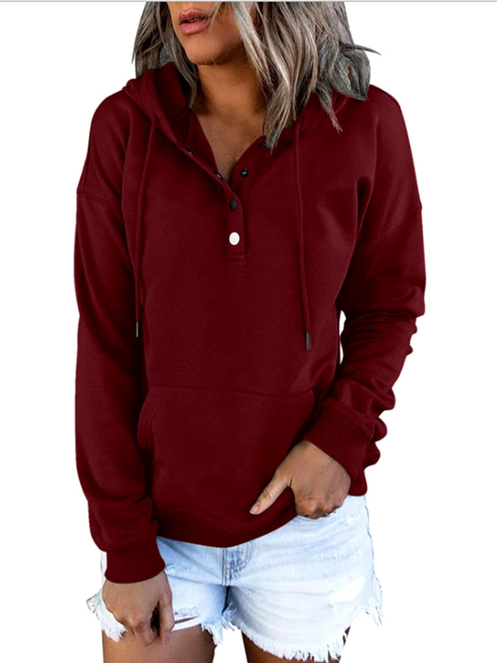 Sudadera con capucha holgada para mujer, estilo Henley y botones