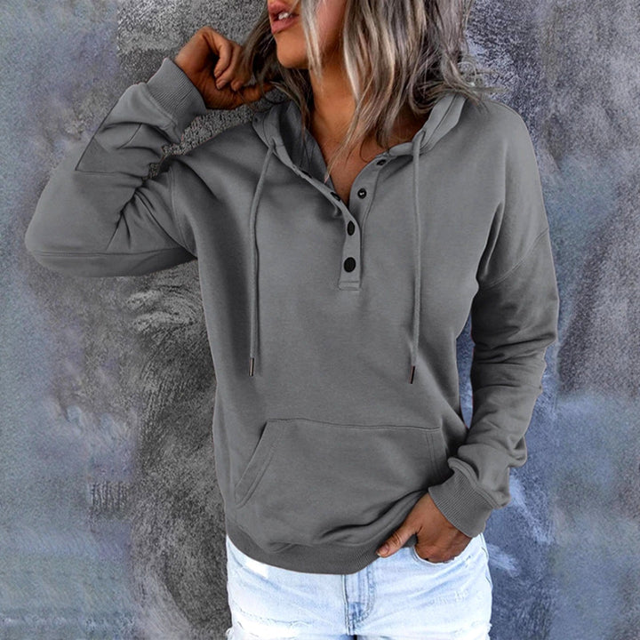 Sudadera con capucha holgada para mujer, estilo Henley y botones