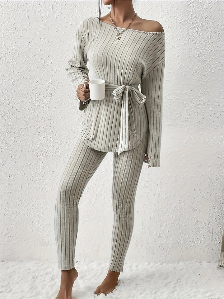 Kianna | Women's Ribbed Two-Piece Set with Tie Detail and Relaxed Fit-Metro Lane Plaza