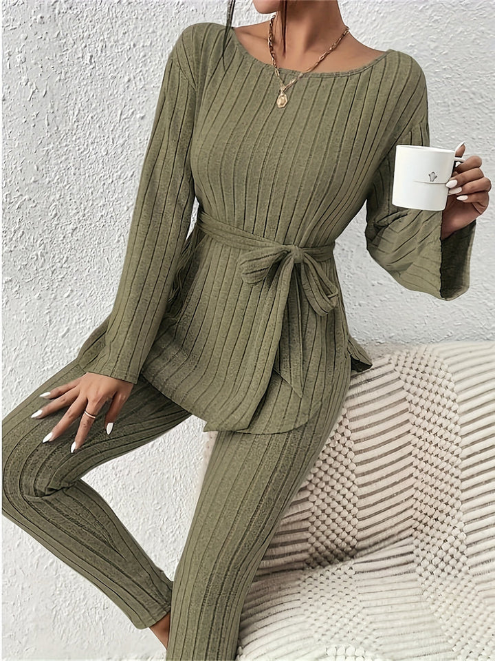 Kianna | Women's Ribbed Two-Piece Set with Tie Detail and Relaxed Fit-Metro Lane Plaza