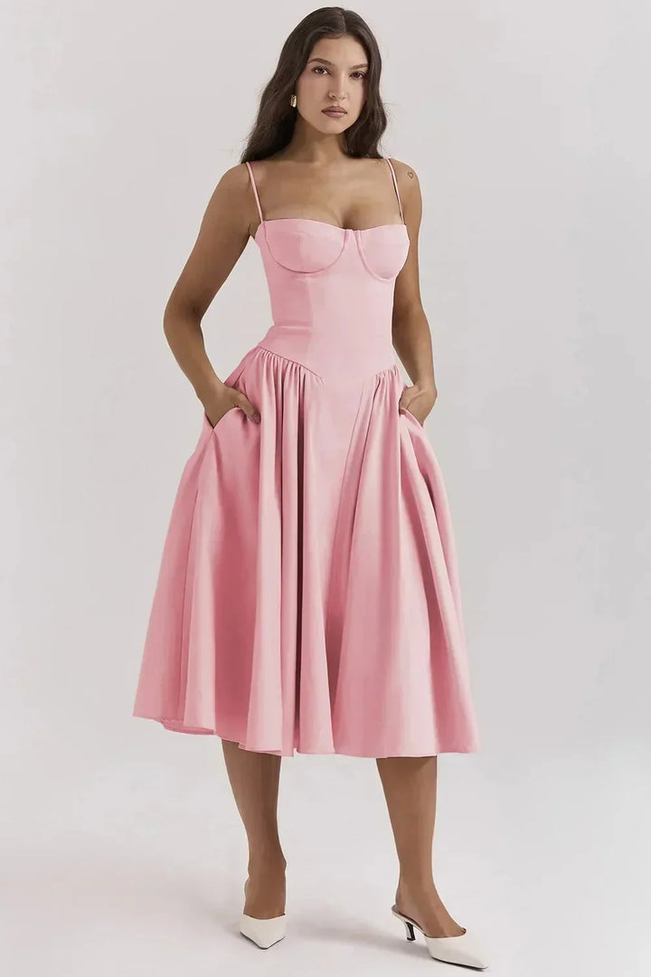 Natalie | Elegant Pleated Midi Dress for Women-Metro Lane Plaza