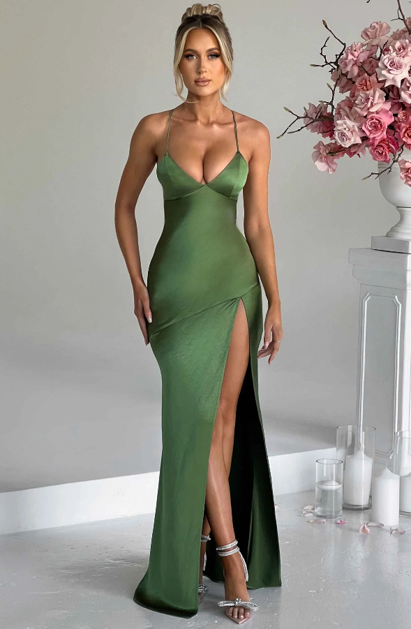 Kim | Women's V-Neck Maxi Slip Dress-Metro Lane Plaza