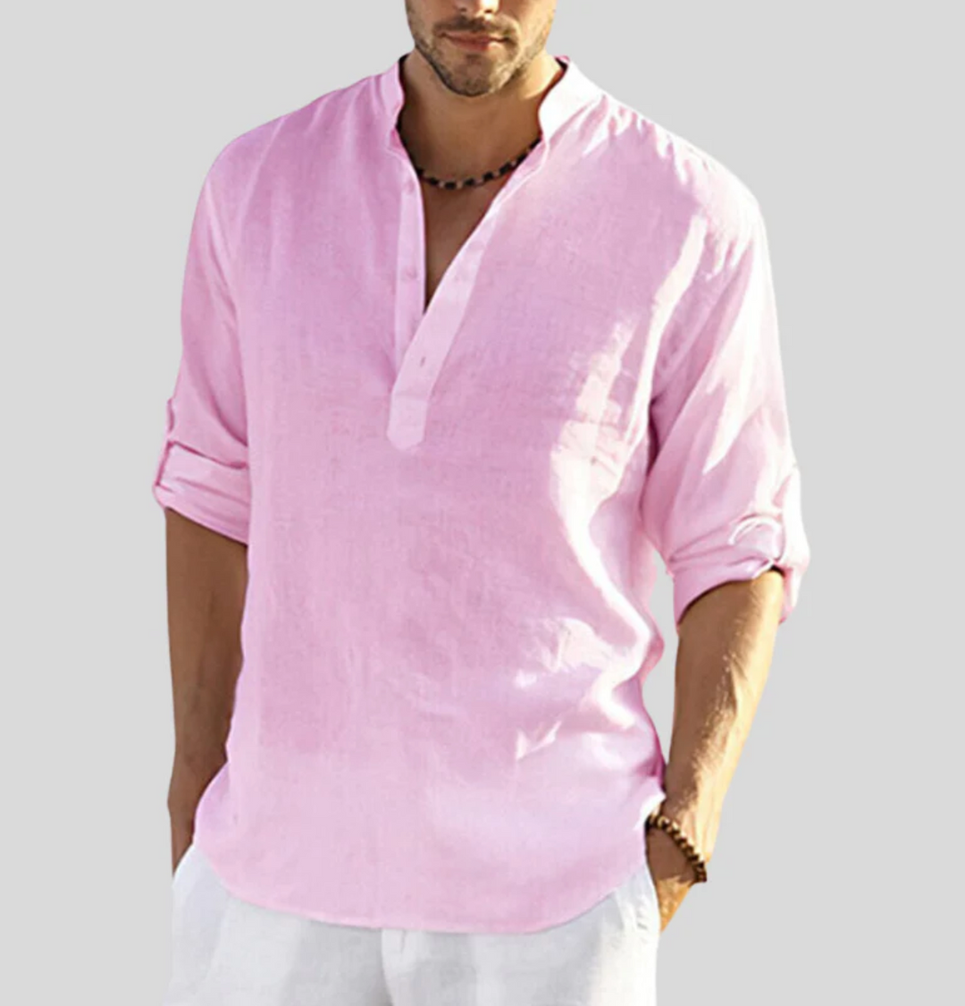 Men's Long Sleeve Casual Henley Shirt-Metro Lane Plaza