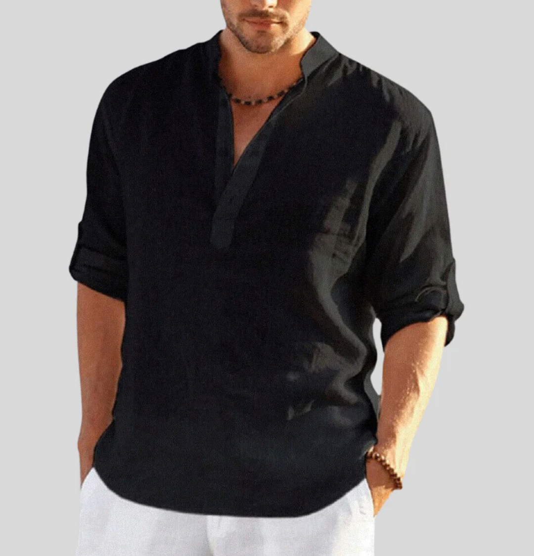 Men's Long Sleeve Casual Henley Shirt-Metro Lane Plaza