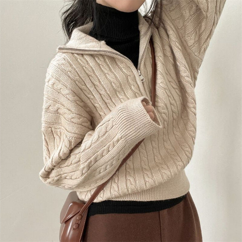Women's Cotton Zipper Sweater-Metro Lane Plaza
