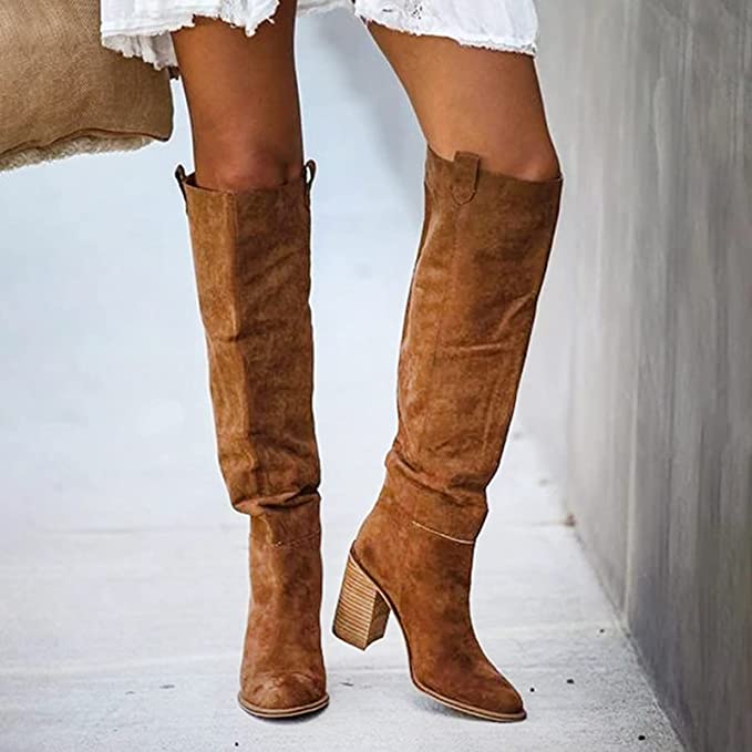 Women's Knee-High Suede Fashion Boots-Metro Lane Plaza