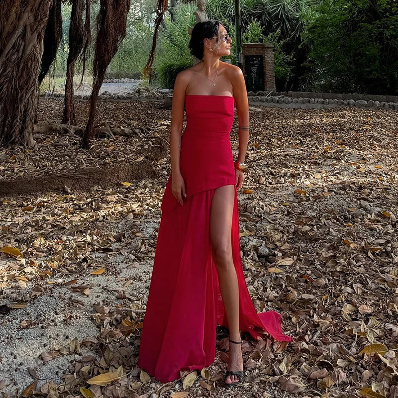 Women's Asymmetrical Layered Maxi Dress-Metro Lane Plaza