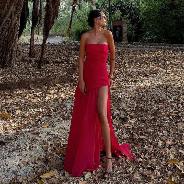 Women's Asymmetrical Layered Maxi Dress-Metro Lane Plaza