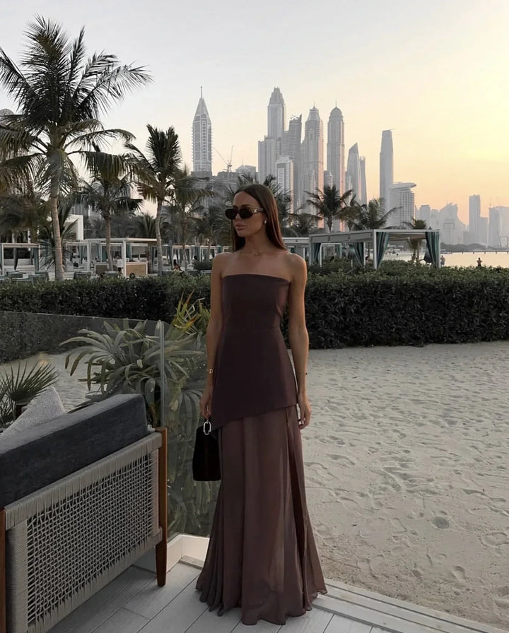 Women's Asymmetrical Layered Maxi Dress-Metro Lane Plaza