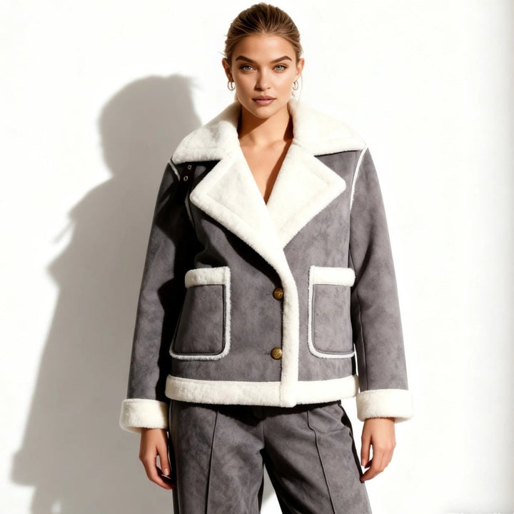 Chaqueta de aviador de borreguito para mujer
