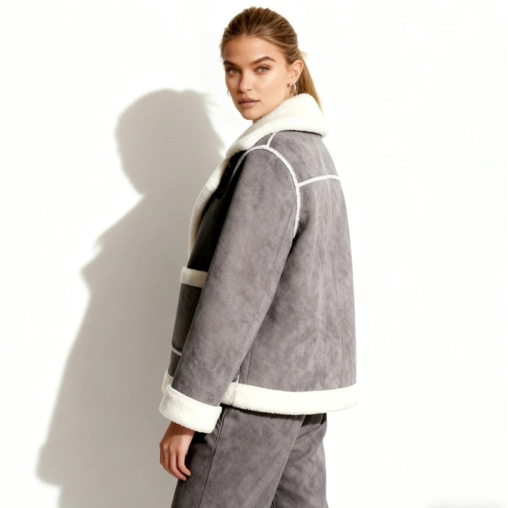 Chaqueta de aviador de borreguito para mujer