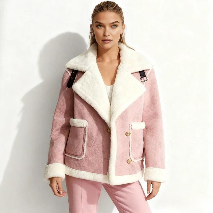 Chaqueta de aviador de borreguito para mujer