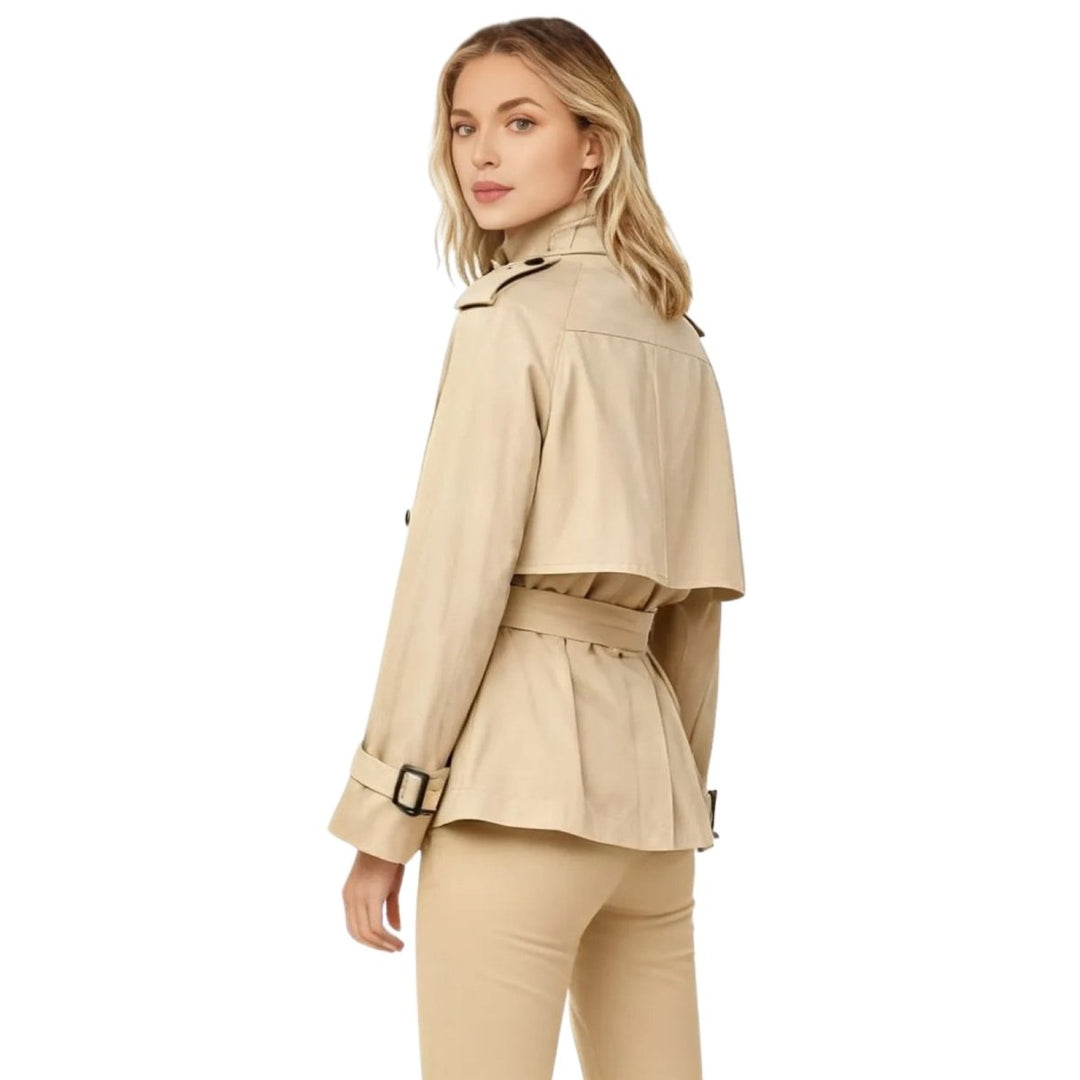 Kurz geschnittene Baumwoll-Twill-Jacke mit Gürtel für Damen